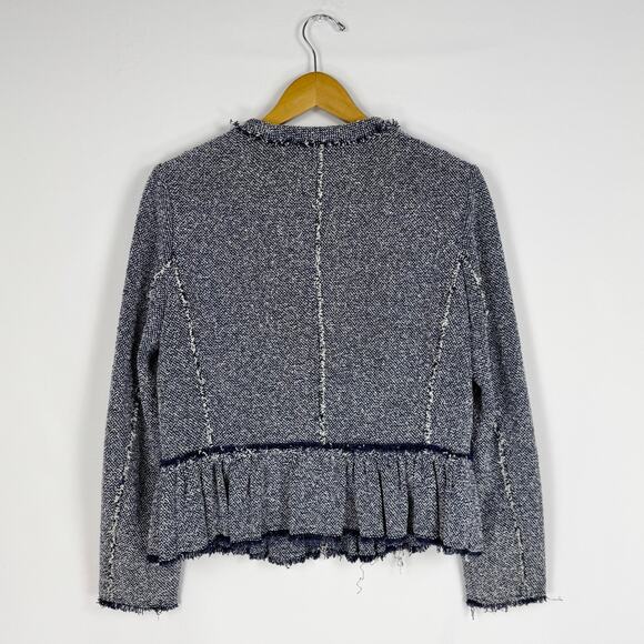 Rebecca Taylor Womens Textured Tweed Peplum Jacket Size 10 Navy Blue - Picture 7 of 15